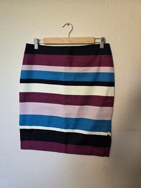 LOFT Striped Pencil Skirt in Blue, Burgundy & Pink